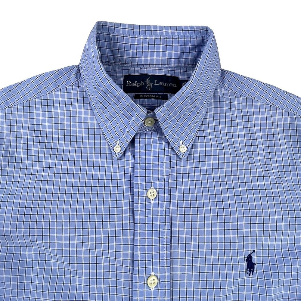 Vintage Polo Ralph Lauren Shirt Mens M Blue Plaid Custom Oxford Button Down OCBD